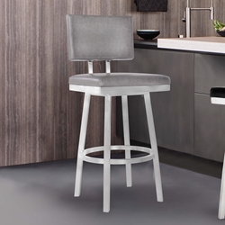 Balboa 26” Counter Height Barstool in Brushed Stainless Steel and Vintage Gray Faux Leather