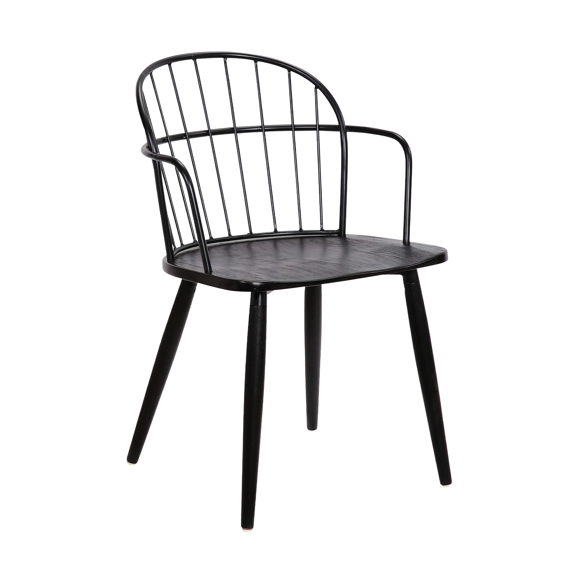 Bradley Steel Framed Side Chair in Black Powder Coated Finish and Black Brushed Wood