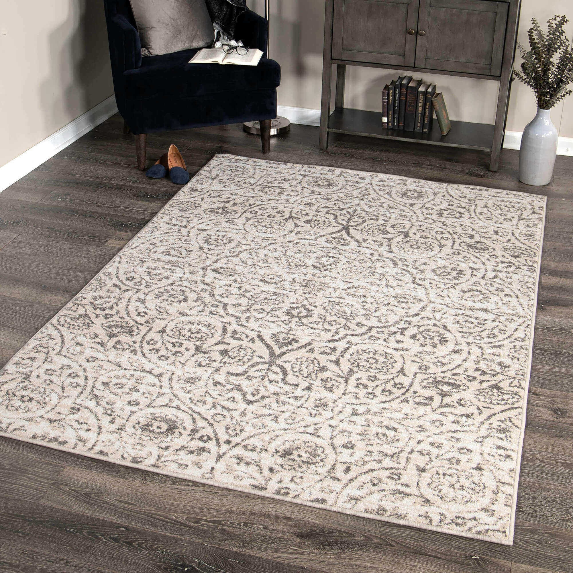 Berkeley Contemporary 5x8 Area Rug in Cream/Gray