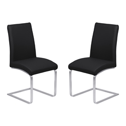 Blanca Contemporary Dining Chair in Gray Faux Leather with Brushed Stainless Steel Finish - Set of 2