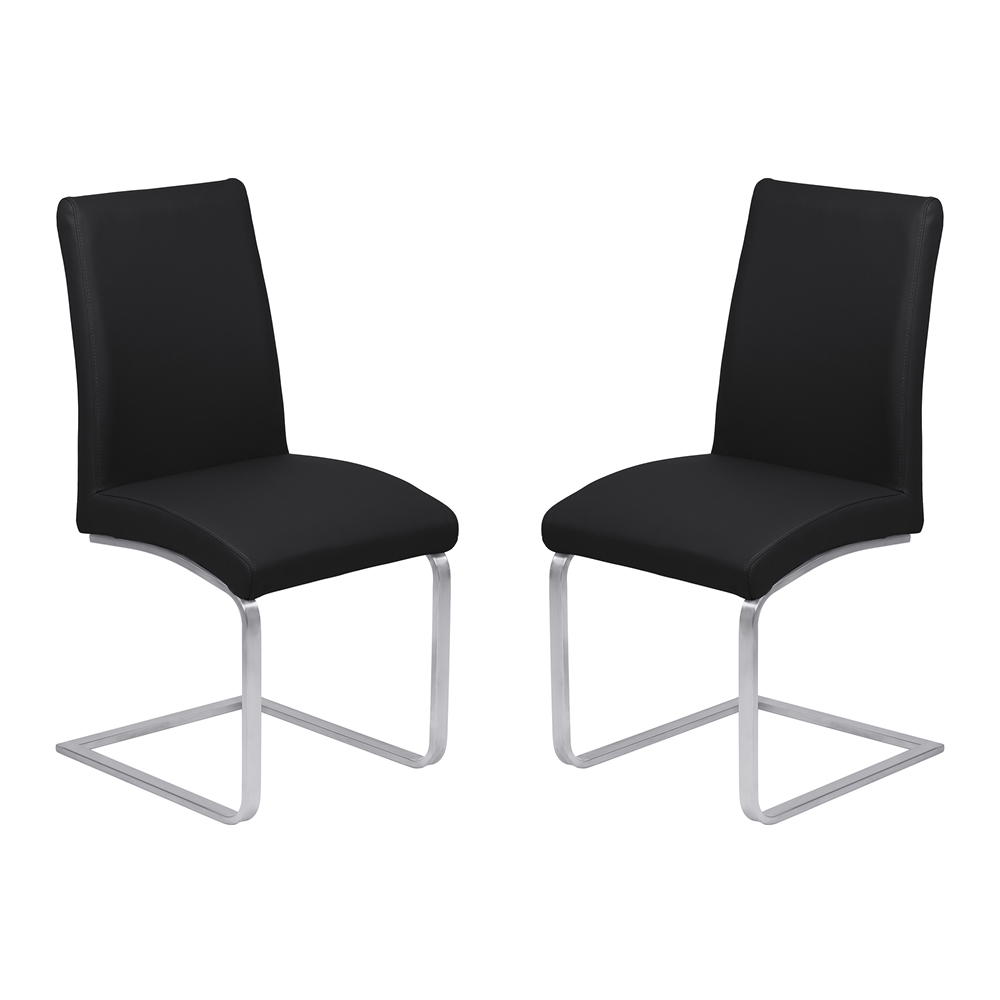 Blanca Contemporary Dining Chair in Gray Faux Leather with Brushed Stainless Steel Finish - Set of 2