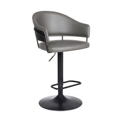 Brody Adjustable Gray Faux Leather Swivel Barstool In Black Powder Coated Finish