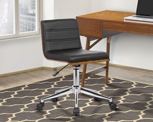 Bowie Mid-Century Office Chair in Chrome finish with Black Faux Leather and Walnut Veneer Back