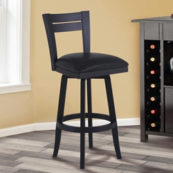 Bristol 30" Bar Height Swivel Wood Barstool in Black Finish and Black Faux Leather