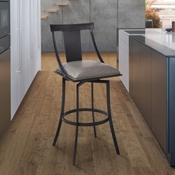 Brisbane Contemporary 26" Counter Height Barstool in Matte Black Finish and Vintage Gray Faux Leather