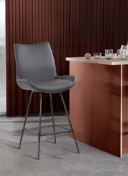 Coronado Contemporary 30" Bar Height Barstool in Brushed Gray Powder Coated Finish and Gray Faux Leather