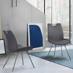 Coronado Contemporary Dining Chair in Gray Powder Coated Finish and Pewter Fabric - Set of 2