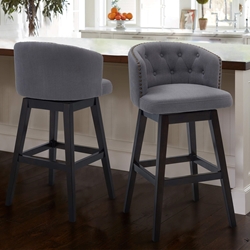 Celine 30" Bar Height Wood Swivel Tufted Barstool in Espresso Finish with Gray Fabric