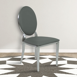 Cielo Contemporary Dining Chair in Gray Faux Leather with Brushed Stainless Steel Finish - Set of 2