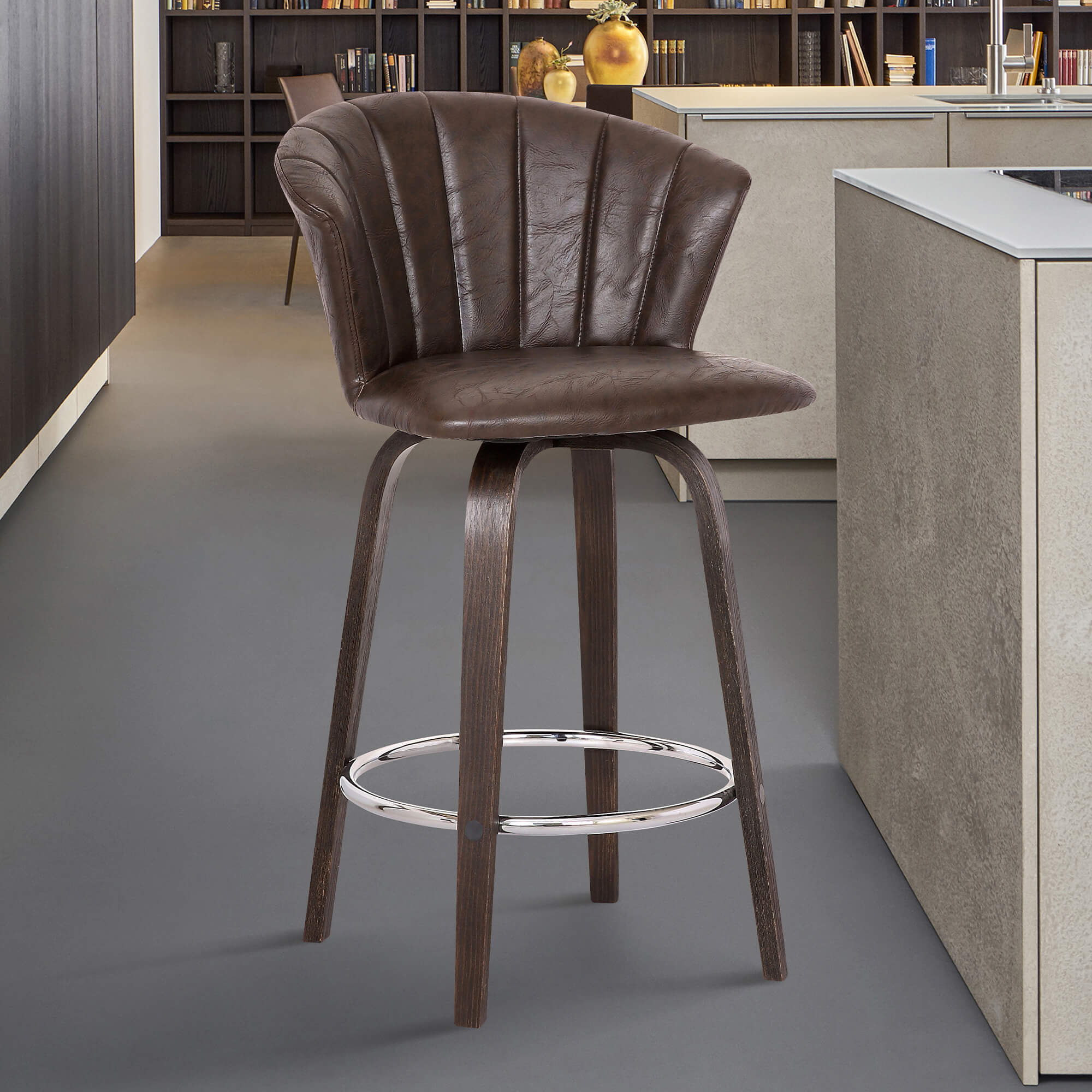 Connie 26" Modern Brown Faux Leather Bar Stool