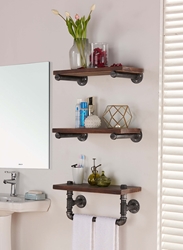 20" Conrad Industrial Pine Wood Floating Wall Shelf in Gray and Walnut Finish