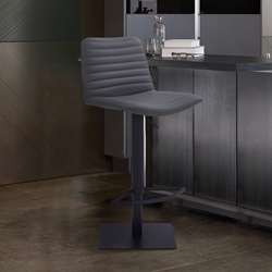 Carson Contemporary Adjustable Barstool in Black Powder Coated Finish and Gray Faux Leather