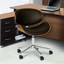 Daphne Modern Office Chair In Chrome Finish with Gray Faux Leather And Walnut Veneer Back