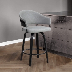 Doral 30" Dark Gray Faux Leather Barstool in Black Powder Coated Finish and Black Brushed Wood