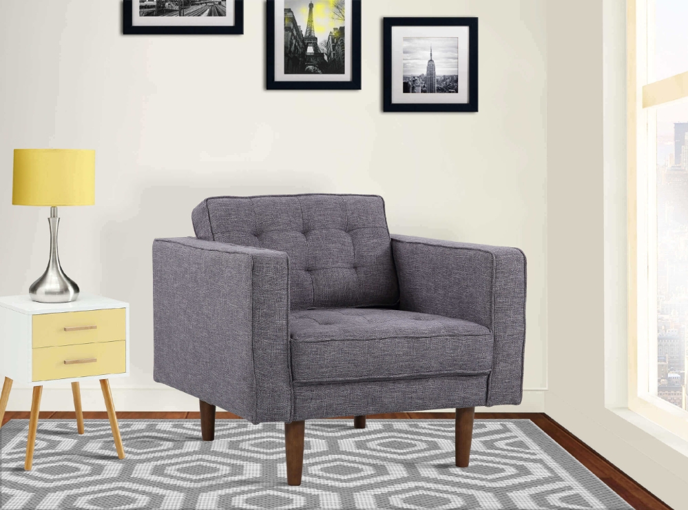 Element Mid-Century Modern Chair in Dark Gray Linen and Walnut Legs