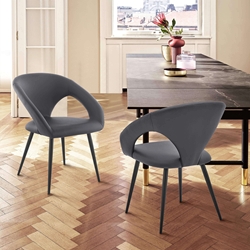 Elin Gray Faux Leather and Black Metal Dining Chairs - Set of 2
