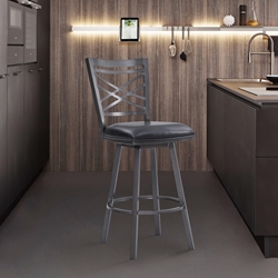 Fargo 30" Counter Height Metal Barstool in Mineral Finish with Black Faux Leather