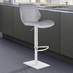Falcon Adjustable Swivel Barstool in Brushed Stainless Steel with Light Vintage Gray Faux Leather