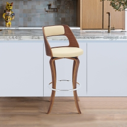 Grady 26" Swivel Cream Faux Leather and Walnut Wood Bar Stool