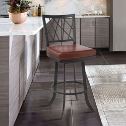 Giselle Contemporary 30" Bar Height Barstool in Matte Black Finish and Vintage Gray Faux Leather