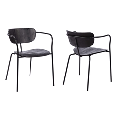 Gavin Steel Side Chair in Black Powder Coating Finish and Black Brushed Wood-Set of 2