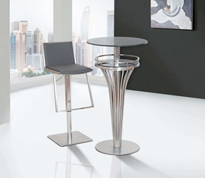 Ibiza Adjustable Brushed Stainless Steel Barstool in Gray Faux Leather