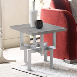 Illusion Gray Wood End Table with Brushed Stainless Steel Base