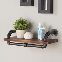 24" Isadore Industrial Pine Wood Floating Wall Shelf in Gray and Walnut Finish