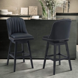 Journey 26" Counter Height Wood Swivel Barstool in Black Wood Finish with Black Faux Leather