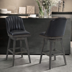 Journey 30" Bar Height Wood Swivel Barstool in American Gray Finish with Onyx Faux Leather