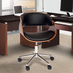 Julian Modern Office Chair In Chrome Finish with Black Faux Leather And Walnut Veneer Back