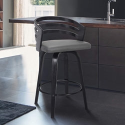Jayden Contemporary 26" Counter Height Swivel Barstool in Black Brush Wood Finish and Gray Faux Leather