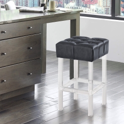 Kara Contemporary 26" Counter Height Barstool in Gray Faux Leather with Acrylic Legs