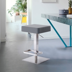 Kaylee Contemporary Swivel Barstool in Brushed Stainless Steel and Gray Faux Leather