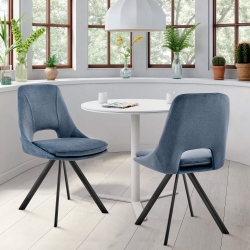 Lexi Dining Room Accent Chair in Blue Velvet and Black Finish - Set of 2