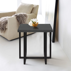 Logan Contemporary End Table with Black Iron Finish and Gray Wood Top
