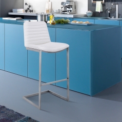 Lucas Contemporary 26" Counter Height Barstool in Brushed Stainless Steel Finish and White Faux Leather