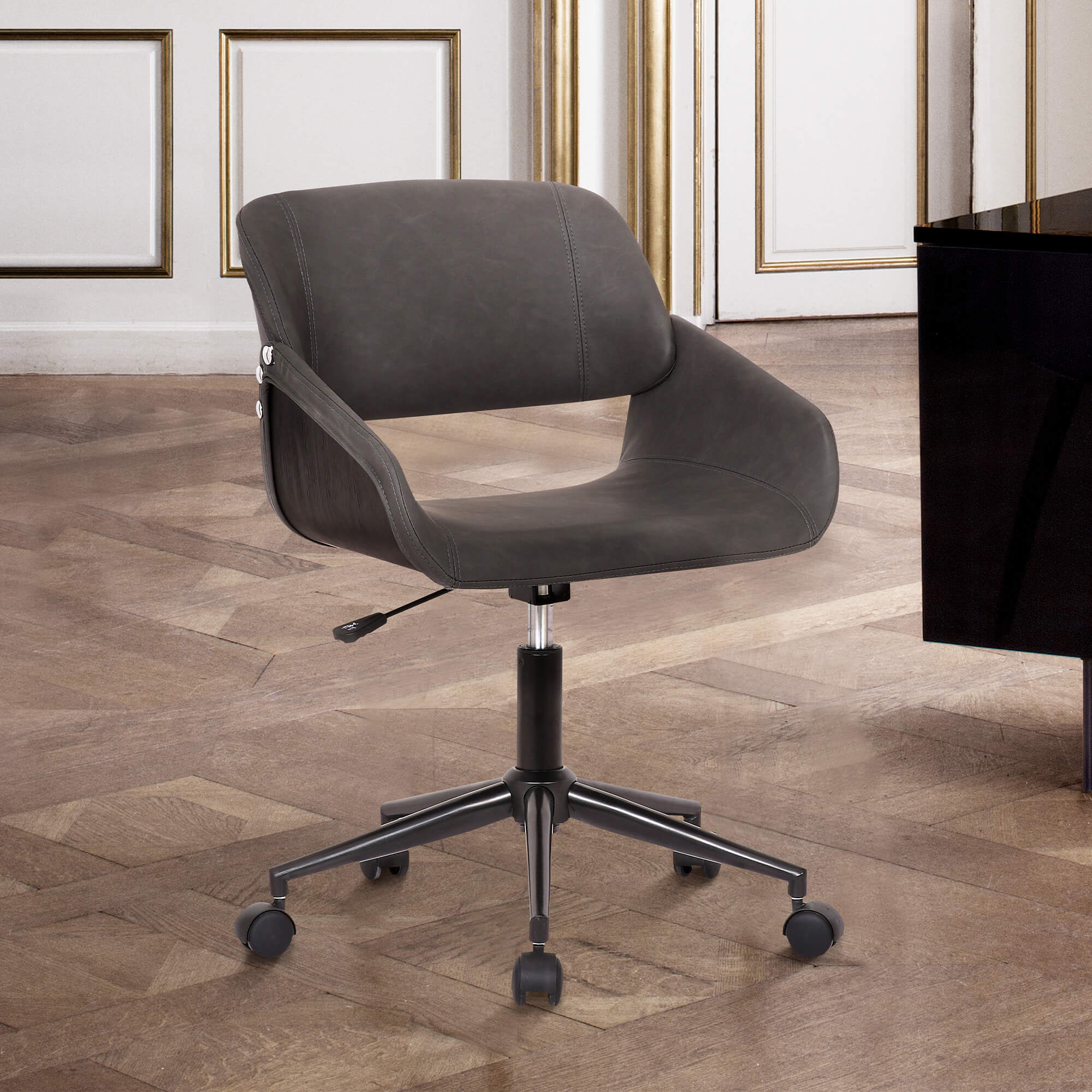 Lowell Mid-Century Gray Faux Leather Task Chair