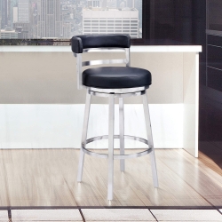 Madrid Contemporary 26" Counter Height Barstool in Brushed Stainless Steel Finish and Red Faux Leather
