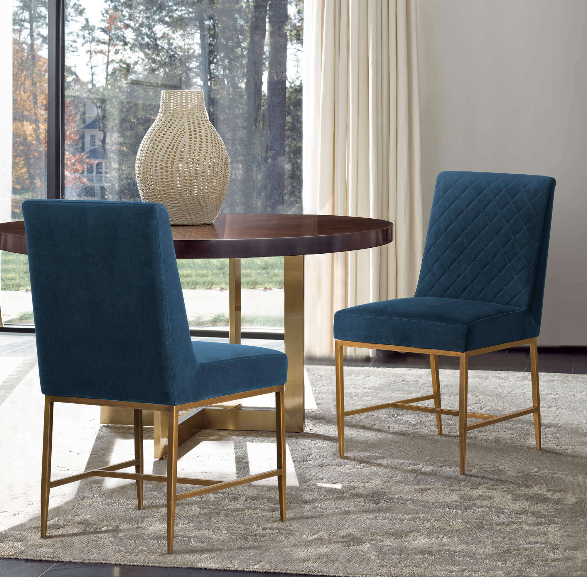 Memphis Pink Velvet and Antique Brass Accent Dining Chair- Set of 2