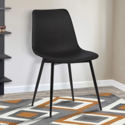 Monte Contemporary Dining Chair in Charcoal Faux Leather with Black Powder Coated Metal Legs