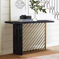 Monaco Black Wood Console Table with Antique Brass Accent