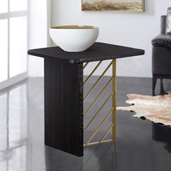 Monaco Black Wood Side Table with Antique Brass Accent