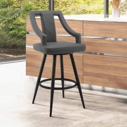 Maxen 26" Gray Faux Leather and Brushed Stainless Steel Swivel Bar Stool