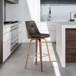 Nolte 26" Swivel Counter Stool in Gray Faux Leather and Walnut Wood