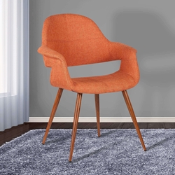 Phoebe Mid-Century Dining Chair in Walnut Finish and Orange Fabric