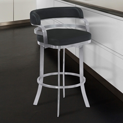 Prinz 26" Counter Height Metal Swivel Barstool in Gray Faux Leather with Brushed Stainless Steel Finish