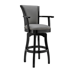 Raleigh Arm 30" Bar Height Swivel Barstool in Black Finish and Gray Faux Leather