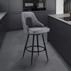 Ruby Contemporary 26" Counter Height Barstool in Black Powder Coated Finish and Gray Faux Leather