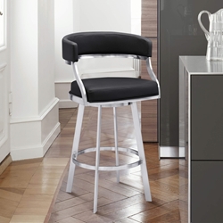 Saturn Contemporary 26" Counter Height Barstool in Brushed Stainless Steel Finish and Gray Faux Leather